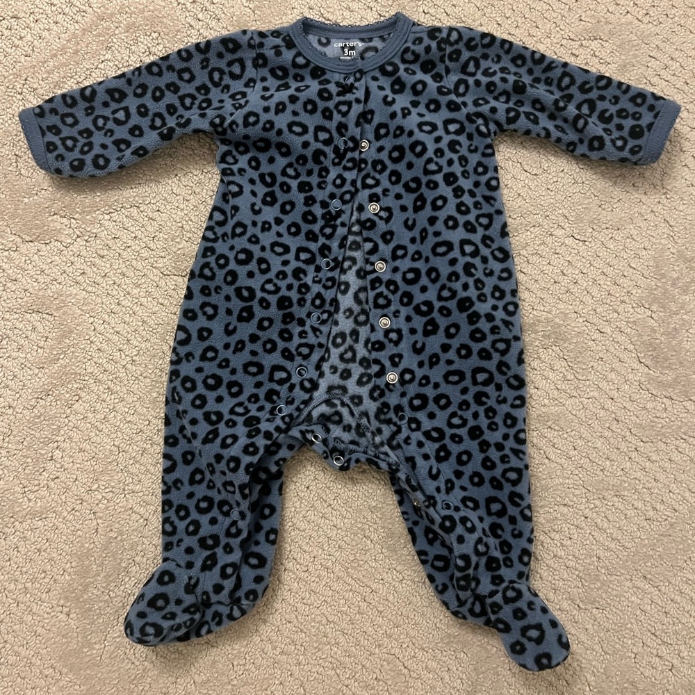 Blue Leopard Fleece Sleeper 3M